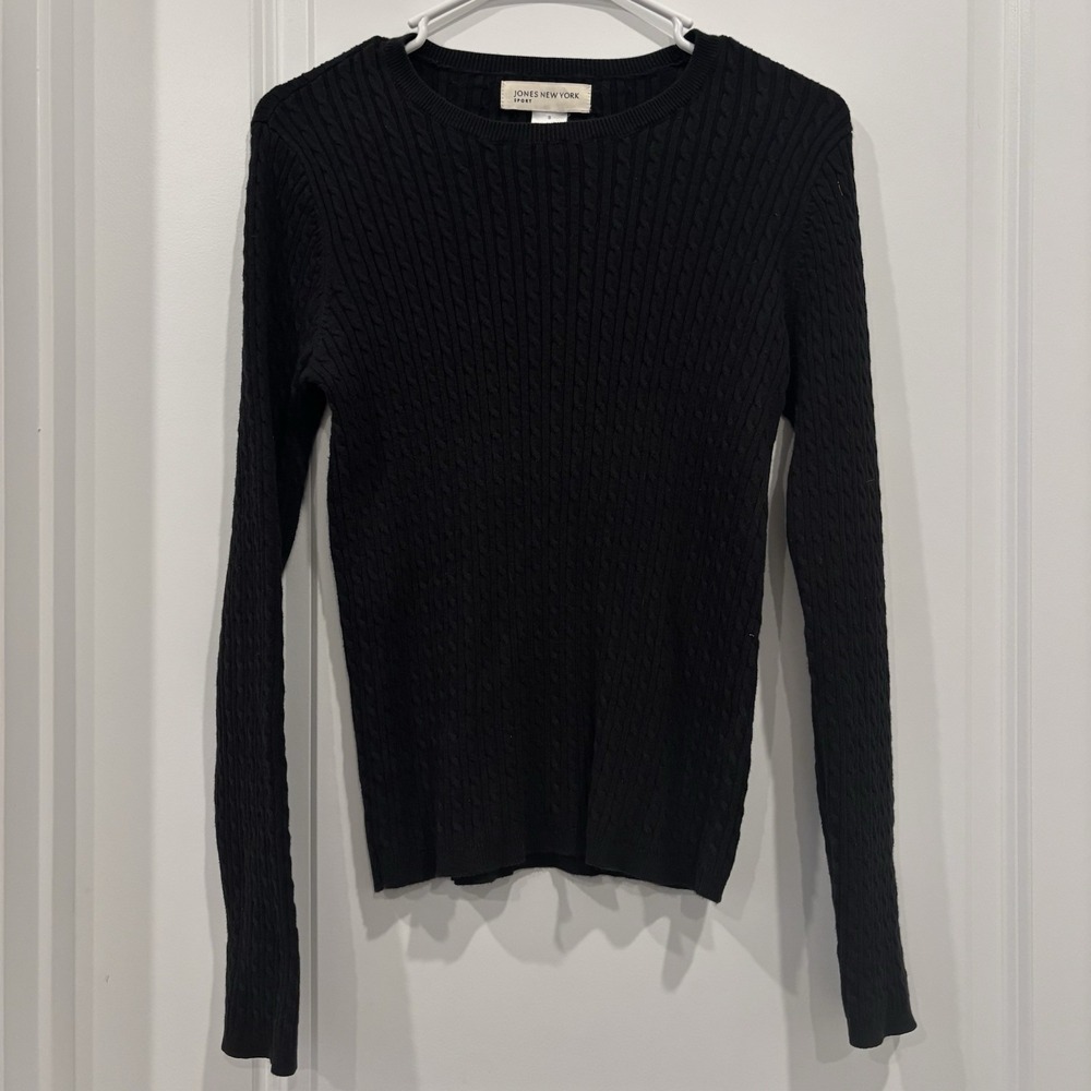 Jones New York Sport Black Cable‎ Knit Long Sleeve Sweater Top Womens S